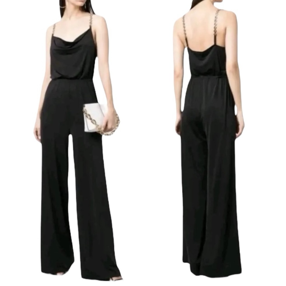 Jason Wu Emmett Black Cowl Neck Jumpsuit Size M Jewel Straps Dressy - Picture 2 of 13